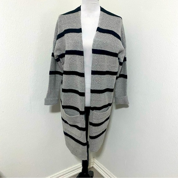 Cotton On Womens Cardigan Sweater Size Small Gray Black Striped Long Sleeve EUC - Picture 1 of 6